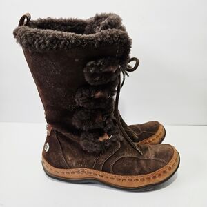 The North Face Abby II Brown Leather Boots Size 10 Shearling Lined Lace Up